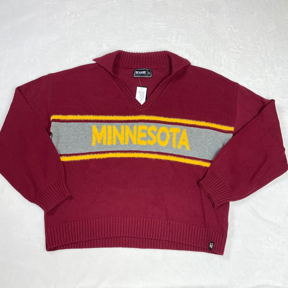 Bruzer Sweater Cotton Women S Maroon NWT Oversized Minnesota Collegiate V-Neck